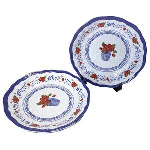 Tahari Floral Scalloped 10" Melamine Dinner Bowl 4PC Set Indoor Outdoor Garden